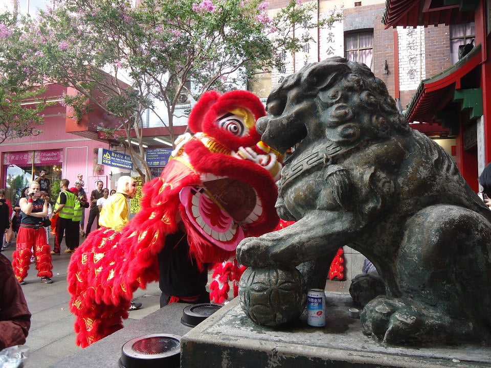 Lion with stone lion